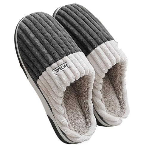 UJEDFHV Herren Hausschuhe Große Größe 48 49 Männer Hausschuhe Winter Warme Slipper Paare Komfort Pelzigen Schuhe Casual Schuhe Indoor Dicke Plüsch Rutschen(Grey,48-49) von UJEDFHV