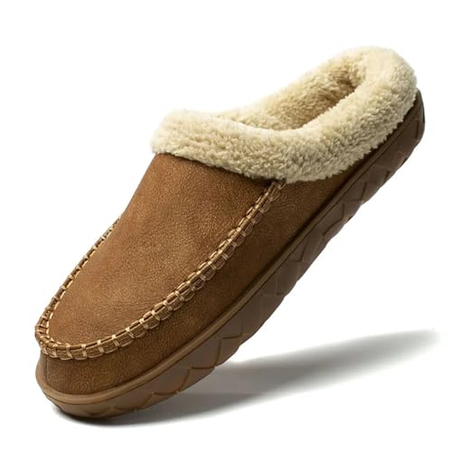 UJEDFHV Herren Hausschuhe Herren Hausschuhe Winter Indoor Plüsch Warme Schuhe Dicke Unterseite Plüsch Wasserdichte Leder Hausschuhe Mann Wildleder Baumwollschuhe(Brown 61,45-46) von UJEDFHV