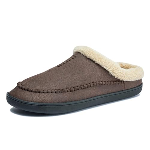 UJEDFHV Herren Hausschuhe Herren Hausschuhe Winter Indoor Plüsch Warme Schuhe Dicke Unterseite Plüsch Wasserdichte Leder Hausschuhe Mann Wildleder Baumwollschuhe(Coffee,43-44) von UJEDFHV