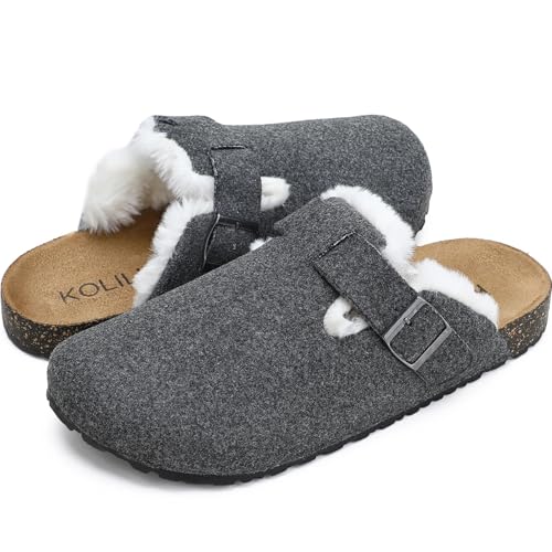 UJEDFHV Herren Hausschuhe Kork-Clogs for Damen, warme Hausschuhe for drinnen und draußen, gemütliche Pantoletten und Clogs mit Filzschnalle(GREYCORK,10-11) von UJEDFHV