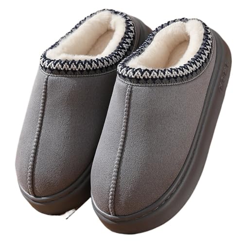 UJEDFHV Herren Hausschuhe Schuhe For Männer Plateau Flauschige Hausschuhe Damen Paar Haus Wohnungen Mode Lässig Plüsch Winterschuhe Übergröße Schuhe Hausschuhe(Gray,44-45) von UJEDFHV
