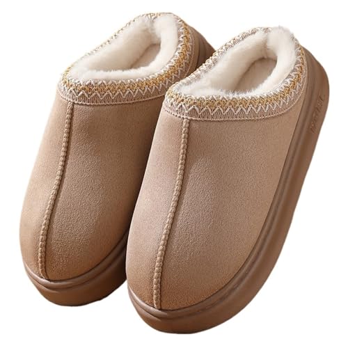 UJEDFHV Herren Hausschuhe Schuhe For Männer Plateau Flauschige Hausschuhe Damen Paar Haus Wohnungen Mode Lässig Plüsch Winterschuhe Übergröße Schuhe Hausschuhe(Khaki,44-45) von UJEDFHV