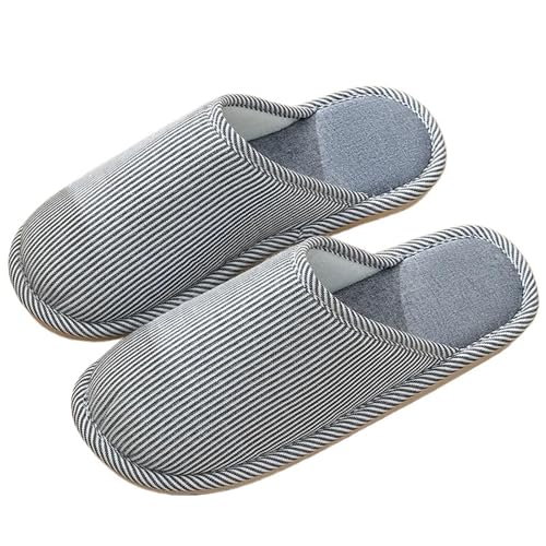 UJEDFHV Herren Hausschuhe Übergröße 46-47 Herbst Winter Streifendruck Männer Frauen Hausschuhe Mann Slip On Mädchen Damen Flache Basic Home Schuhe(Blue,Mark36-37(fit35-36)) von UJEDFHV