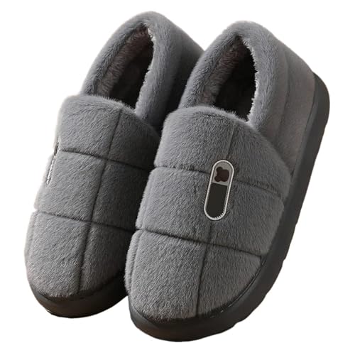 UJEDFHV Herren Hausschuhe Übergröße Baumwollpantoffeln Winter Warme Fleecepantoffeln Mit Dicker Unterseite 45 46 47 48 Baumwoll-Schleppschuhe For Männer(Black2,48-49) von UJEDFHV