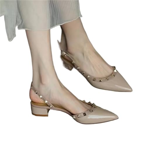 UJEDFHV High Heels Damen Damen Sommer High Heels Spitz Lackleder Lässig Bequem Flach Büro Sandalen(Apricot,37) von UJEDFHV