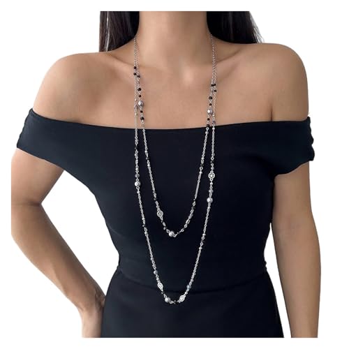 UJEDFHV Pearl Necklace 2 stücke Kristall Imitation Perle Perlen Kette Halskette Frau Party Brust Halskette Schmuck(Color01) von UJEDFHV