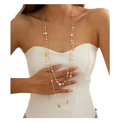 UJEDFHV Pearl Necklace 2 stücke Kristall Imitation Perle Perlen Kette Halskette Frau Party Brust Halskette Schmuck(Color03) von UJEDFHV