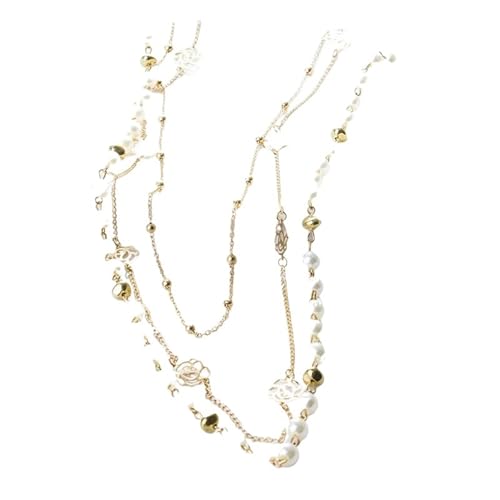 UJEDFHV Pearl Necklace Doppelschichtige Simulierte Perlenkette Damen Pullover Kette Weibliche Halsband Statement Schmuck(3-Gold) von UJEDFHV