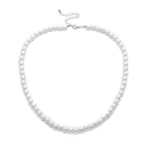 UJEDFHV Pearl Necklace Einfache kurze Halskette mit Kunstperlen for weiße Perlenketten am Hals von UJEDFHV