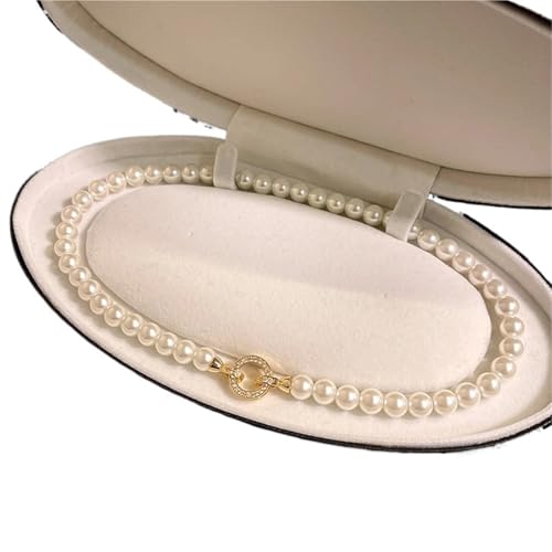 UJEDFHV Pearl Necklace Elegante Micro Set Runde Schnalle Imitation Perle Perlen Halskette for frauen Temperament Schmuck Süße Accessoires(Color04) von UJEDFHV