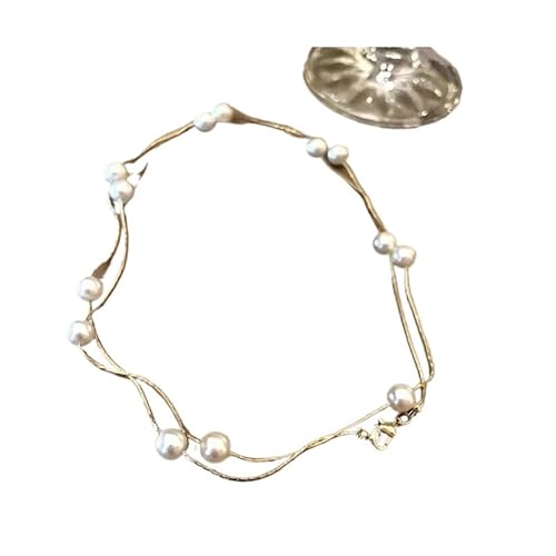 UJEDFHV Pearl Necklace Elegante Micro Set Runde Schnalle Imitation Perle Perlen Halskette for frauen Temperament Schmuck Süße Accessoires(Color05) von UJEDFHV
