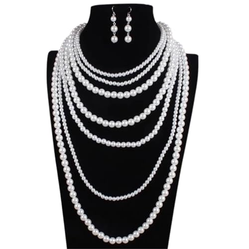 UJEDFHV Pearl Necklace Elegante mehrschichtige Imitationsperle, handgefertigte Perlen-Statement-Halskette for Damen, Hochzeits-Party-Accessoires, Pullover-Kette von UJEDFHV