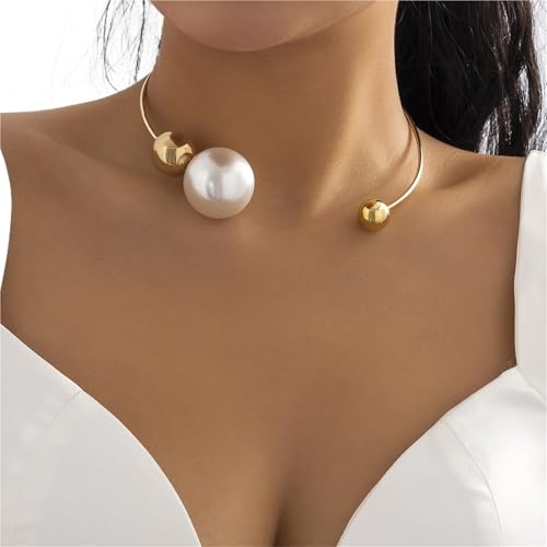 UJEDFHV Pearl Necklace Elegante weiße Imitationsperle Choker Halskette for Frauen Kugel Anhänger(Gold Color) von UJEDFHV