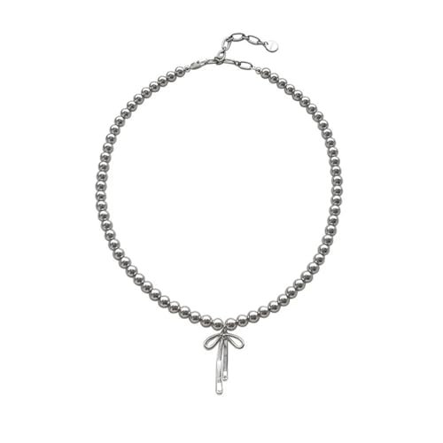 UJEDFHV Pearl Necklace Graue Farbe Handgefertigte Perlen Halskette for Mädchen Gorgous Party Schmuck Metall Bowknot Anhänger Imitation Perlenkette for Frauen von UJEDFHV
