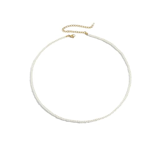 UJEDFHV Pearl Necklace Imitation Perle Halsketten Runde Multi Größe Weiß Perle Edelstahl frauen(YX15526-4MM) von UJEDFHV