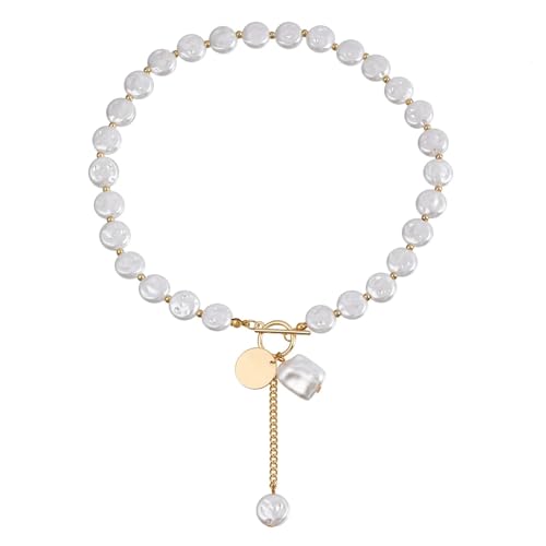 UJEDFHV Pearl Necklace Imitation Perle Perlen Anhänger Halskette Mond Metall Link Spleißen Halsband for Frauen Damen Schmuck Hochzeit(Color-01) von UJEDFHV