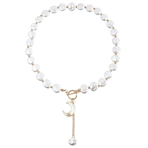 UJEDFHV Pearl Necklace Imitation Perle Perlen Anhänger Halskette Mond Metall Link Spleißen Halsband for Frauen Damen Schmuck Hochzeit(Color-03) von UJEDFHV
