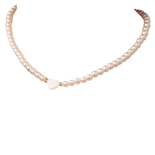 UJEDFHV Pearl Necklace Imitation Perle Weiß Herz Halskette Anhänger Shell Halskette for Frauen & männer Charme Link(Color-01) von UJEDFHV