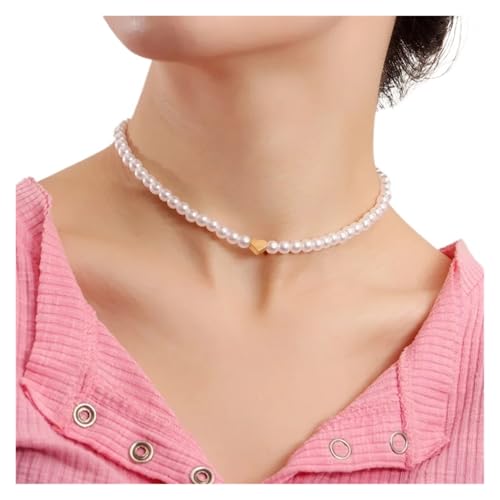 UJEDFHV Pearl Necklace Imitation Perle Weiß Herz Halskette Anhänger Shell Halskette for Frauen & männer Charme Link(Color-02) von UJEDFHV
