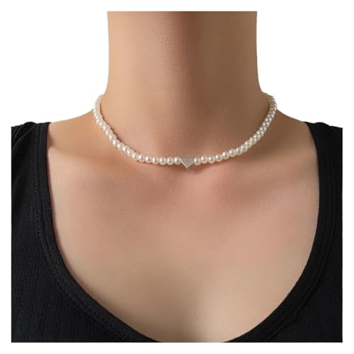 UJEDFHV Pearl Necklace Imitation Perle Weiß Herz Halskette Anhänger Shell Halskette for Frauen & männer Charme Link(Color-03) von UJEDFHV