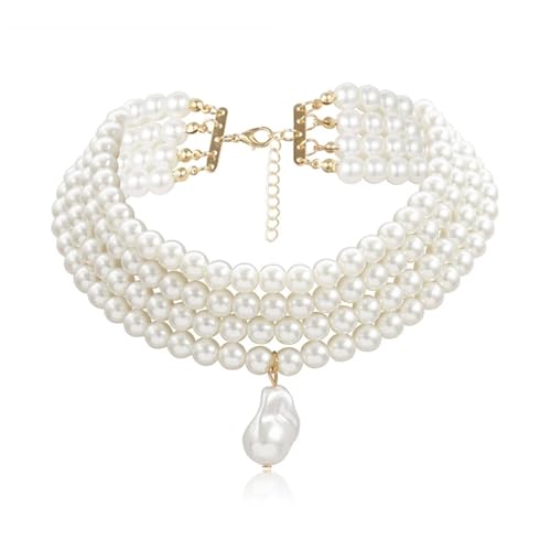 UJEDFHV Pearl Necklace Klassische Layered Strang Runde Perlen Perlen Kragen Choker Halskette for Frauen Anhänger Hochzeit Halskette(Gold) von UJEDFHV