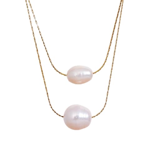 UJEDFHV Pearl Necklace Perlen Chic Exquisite Halskette Dünne Kette Edelstahl Minimalist Charm Halsband Schmuck Damen(COLOR02) von UJEDFHV