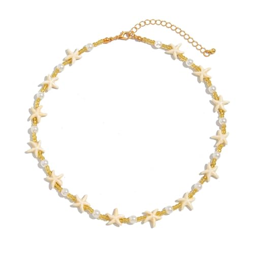 UJEDFHV Pearl Necklace Seestern-Imitationsperlen-Halskette, verstellbare Schlüsselbeinkette von UJEDFHV