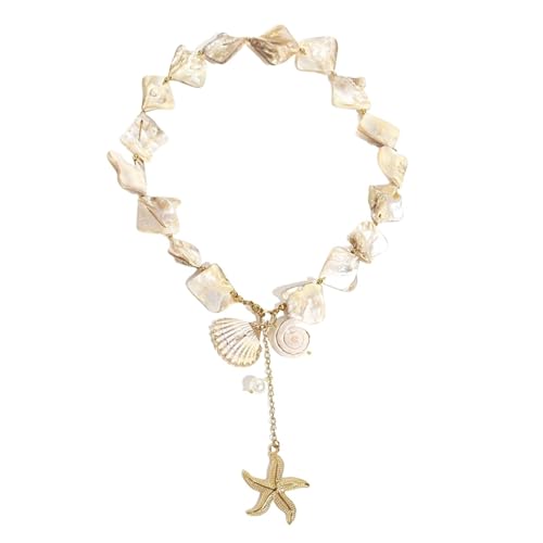 UJEDFHV Pearl Necklace Shell Charms Imitation Perle Kette Choker Halsketten for Frauen Aussage Partei Schmuck(COLOR02) von UJEDFHV