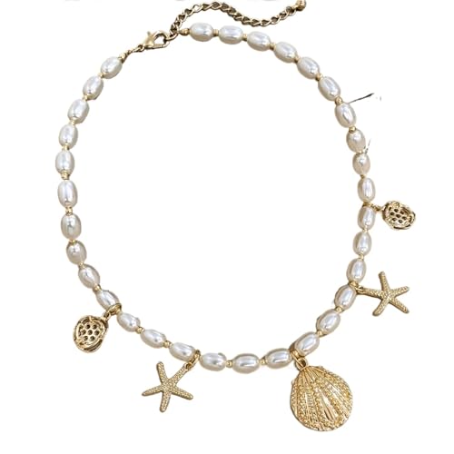 UJEDFHV Pearl Necklace Shell Charms Imitation Perle Kette Choker Halsketten for Frauen Aussage Partei Schmuck(COLOR03) von UJEDFHV