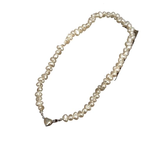 UJEDFHV Pearl Necklace Unregelmäßige Imitationsperlenkette Temperament Einfache handgefertigte Strangperlenkette(Color02) von UJEDFHV