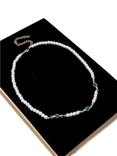 UJEDFHV Pearl Necklace Vintage Charm Grüne Zirkon Eingelegte Imitation Perle Halskette for Casual Schmuck von UJEDFHV