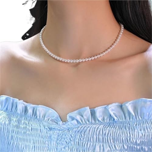 UJEDFHV Pearl Necklace Weiße Imitationsperle Colliers Halskette for Frauen Männer Hochzeit Bankett Halsketten Vintage handgefertigten Schmuck(6mm) von UJEDFHV