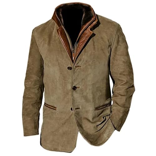 Herren Vintage American Solid Farbe Stand Kragen Casual Jacke Fake Zwei Jacke Jacke von UJIAZ