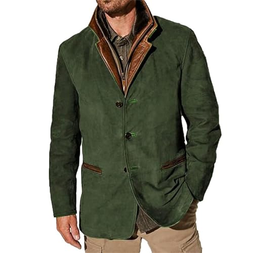 Herren Vintage American Solid Farbe Stand Kragen Casual Jacke Fake Zwei Jacke Jacke von UJIAZ