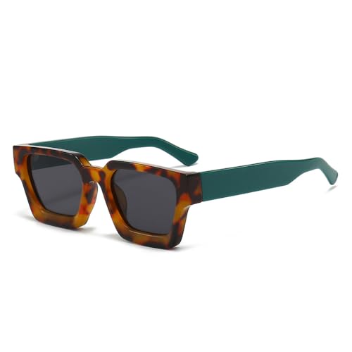 Herren Sonnenbrille mit quadratischem Rahmen, Retro, trendige Sonnenbrille, UV400, Unisex, Damen, Leopardengrün, 1 von UJNHGQ