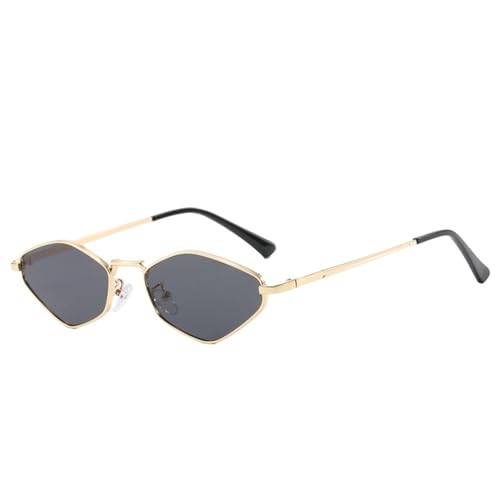 Modische Sonnenbrille mit kleinem Polygon-Rahmen, personalisierte Sonnenbrille aus Metall, Retro-Sonnenbrille im minimalistischen Wild-Stil, UV400., Goldgrau, 1 von UJNHGQ