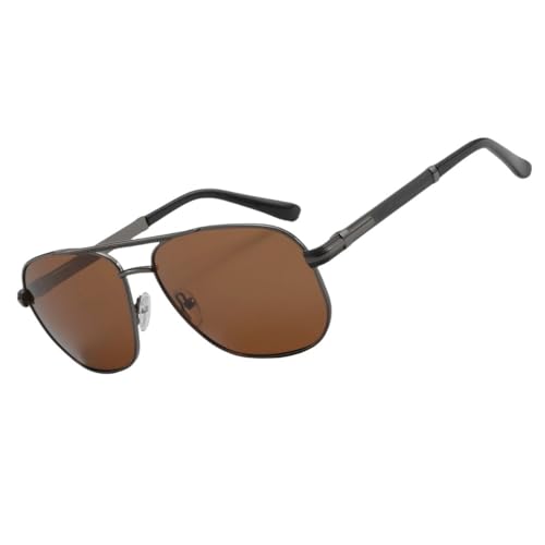 UJNHGQ Mode Doppelbrücke Pilot Sonnenbrille Herren Polarisierte UV400 Gläser Brille Fahren Sonnenbrille, 004 Braun von UJNHGQ