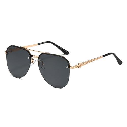 UJNHGQ Modische Halbrahmen-Sonnenbrille für den Außenbereich, Retro-Sonnenbrille aus Metall, Sonnenschutzbrille, quadratischer Rahmen, Luftfahrt-Sonnenbrille, Goldgrau UJNHGQ Modische Halbrahmen-Sonnenbrille für den Außenbereich, Retro-Sonnenbrille aus Metall, Sonnenschutzbrille, quadratischer Rahmen, Luftfahrt-Sonnenbrille, Goldgrau von UJNHGQ