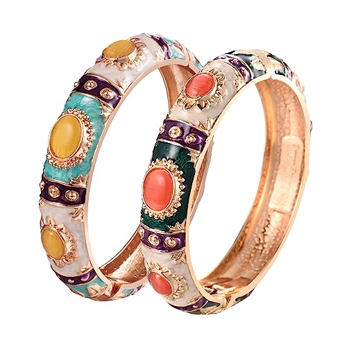 UJOY Emaille-Armreif für Frauen, handgefertigtes Blumen-Armband für Damen, Vintage-Schmuck, Geschenk – 2 Stück Damen-Emaille-Armbänder, Emaille-Armreifen für Frauen, Einheitsgröße, Diamant von UJOY