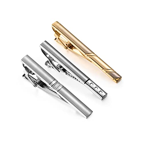 UJOY Kupfer 3 Stück Krawattenklammer Bar für Männer Krawatte Business Hochzeit Bar Clips Set mit Geschenkbox, personalisierte Krawattenklammer Set Kragen Pins von UJOY