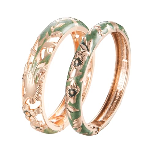 UJOY Ladies Cuff Bracelet Armreif Handmade Emaille 2 Stück Schmuck Sets Olivgrün von UJOY