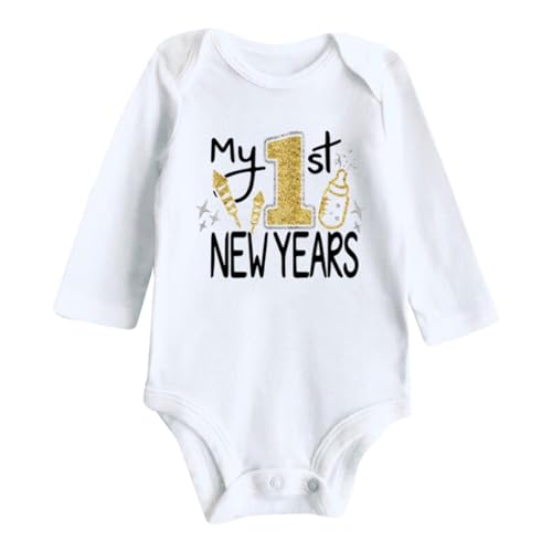 Jogginganzug My First New Year Kleidung Neugeborenes Baby Boy Girl Neujahr Outfits Letter Print Strampler Overall Stirnband Outfits Set Baby Boy Body Set (Black, 3-6 Months) (Schwarz, 6-12 Months) von UJSQNDG