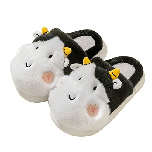 Kinder-Plüsch-Hausschuhe, flache weiche Sohle, Winter-Indoor-Schuhe, Mädchen, Jungen, niedliche Tierform, warme Hausschuhe, A, 34 EU von UJSQNDG