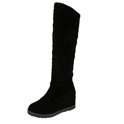 Kniehohe Stiefel, breite Wade, Damen, flach, elastisch, weites Bein, Stretch-Schuhe, warme Winterschuhe, Gr, D Schwarz, 38 EU von UJSQNDG