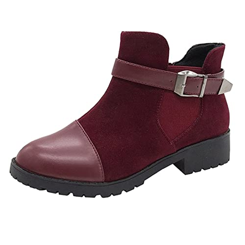 Schnalle Wildlederstiefel, Damen, klassisch, flach, niedriger Absatz, Stiefeletten, Damen, runde Zehenpartie, Leder, Schlupfschuhe, Größe 40 von UJSQNDG