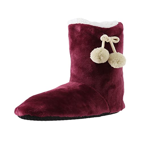 UJSQNDG Warme Hausschuhe, Damen-Winterstiefel, Hausschuhe, flach, rutschfest, Plüsch, Baumwolle, Outdoor, Indoor, Stiefelette, rot, 38 EU von UJSQNDG