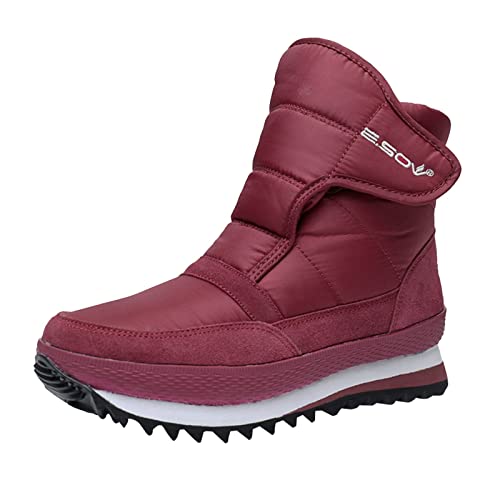 Wanderschuhe, Damen-Winterstiefel, Plateau-Stiefel, Schneestiefel, warm gefüttert, wasserdicht, rutschfeste Schuhe, Red, 38 EU von UJSQNDG