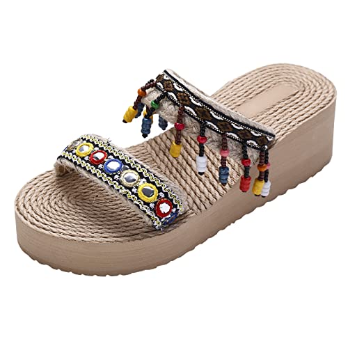 Frauen Summer Non-Slip feste Farben-Keilrutsche Strandoffene Zehen atmungsaktive Sandalen Schuhe Hausschuhe Kickers Damenschuhe 41 (Coffee, 38) von UJUNAOR