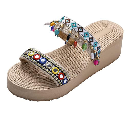 Frauen Summer Non-Slip feste Farben-Keilrutsche Strandoffene Zehen atmungsaktive Sandalen Schuhe Hausschuhe Kickers Damenschuhe 41 (White, 38) von UJUNAOR