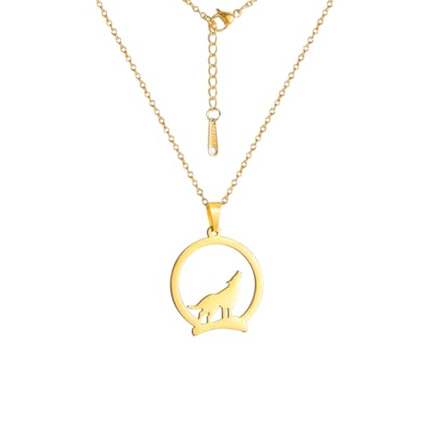 UJUZAEOS Halskette Anhänger Mode Wolf Halsketten Goldene farbe Männer Frauen Hohl Tier Anhänger Halsketten Rock Punk Schmuck Geschenke Geburtstagsgeschenk von UJUZAEOS